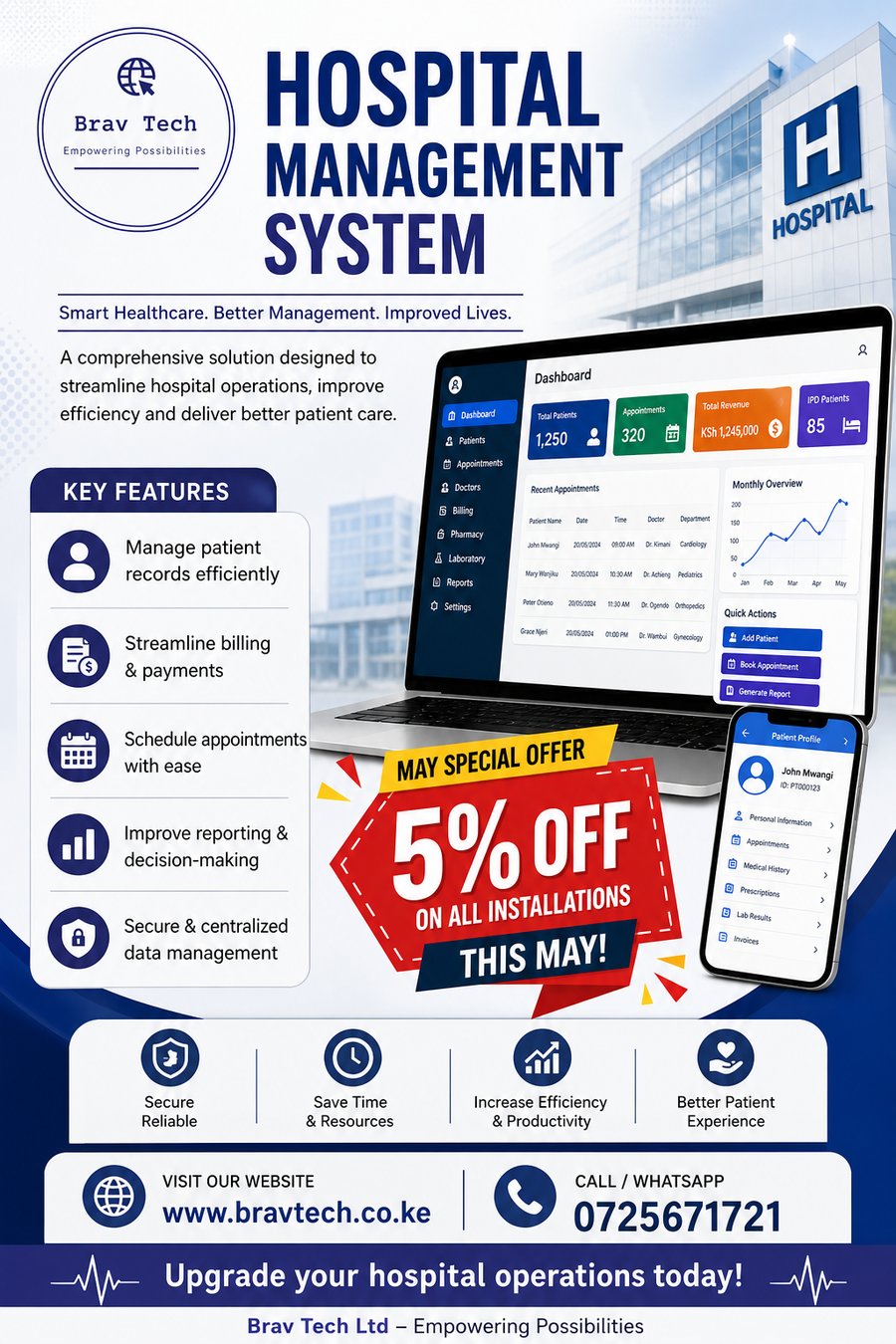 Hospital Management System overview — Brav Tech flyer
